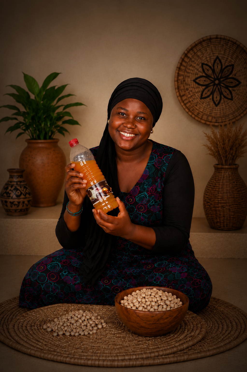 Femme entrepreneure présentant son jus artisanal